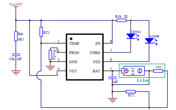 36V/1A 中山单节锂离子电池充电器 TC4059
