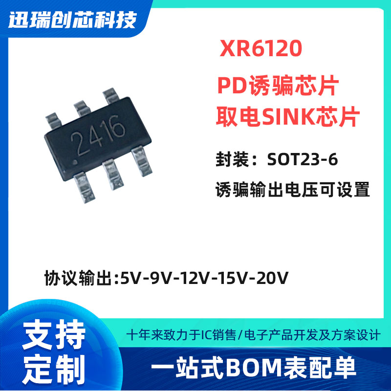 XR6120 中山PD诱骗芯片 取电sink芯片