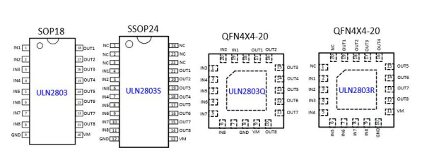 中山5线步进电机，八通道 2.5-50.0V 持续电流 500mA NMOS 驱动器