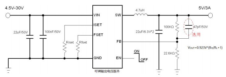 30V 输入，3A 输出，CC&CV 控制，高效率中山同步降压转换器YB2612