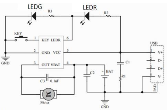 XR8810A集成线性充电，按键控制及中山直流电机驱动三合一芯片